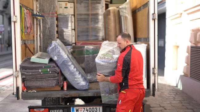 Wiener Möbelpacker entleert Umzugstransporter