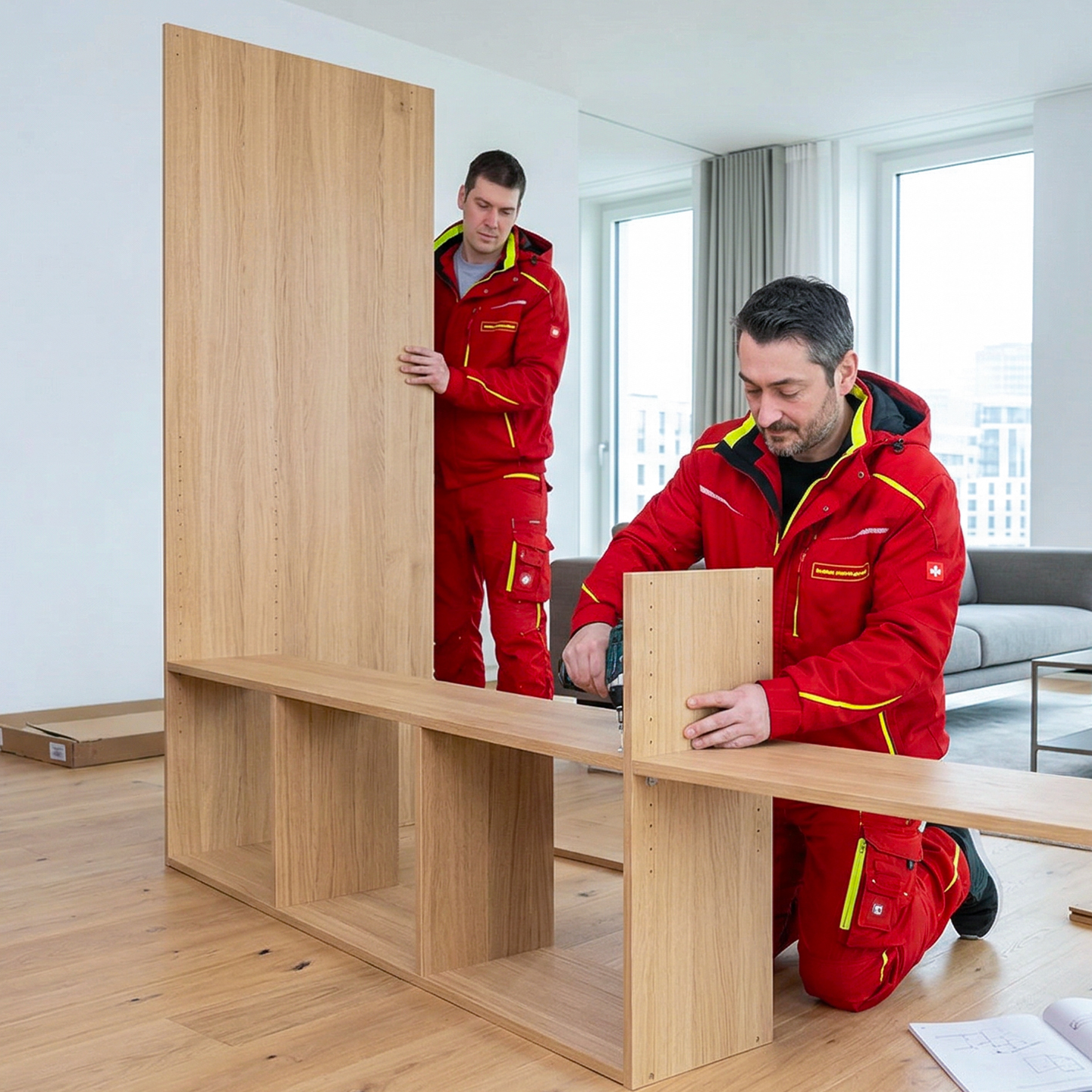 Arbeiter montieren Möbel nach Umzug