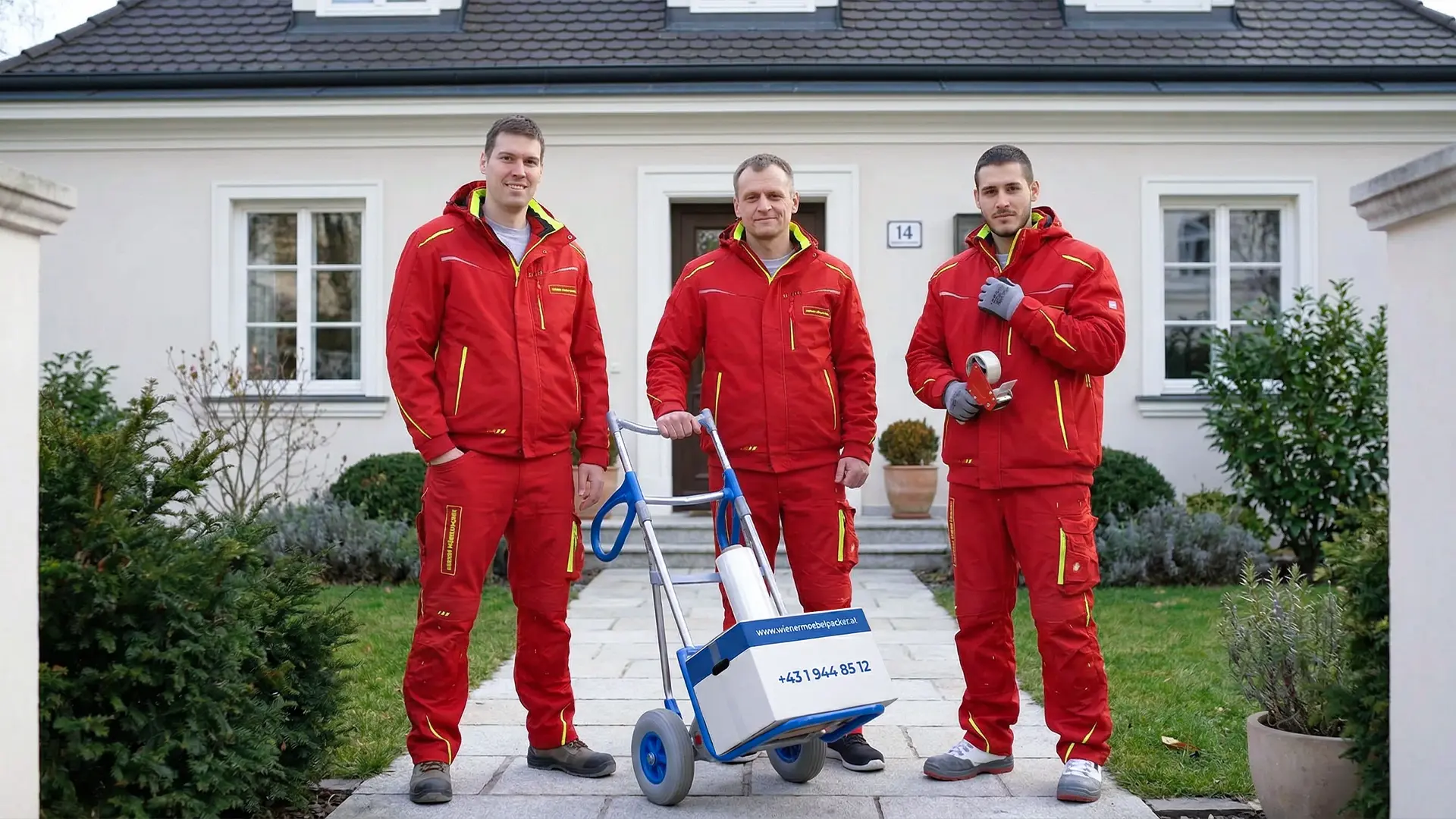 Umzugshelfer vor Haus in Wien